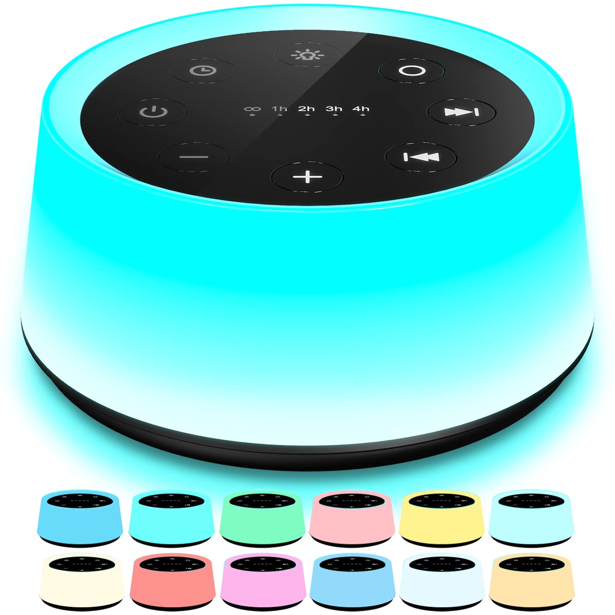 ColorsNoise Sound Machine with 30 Soothing Sounds, 12-Color Night Light, Memory Function (Black)