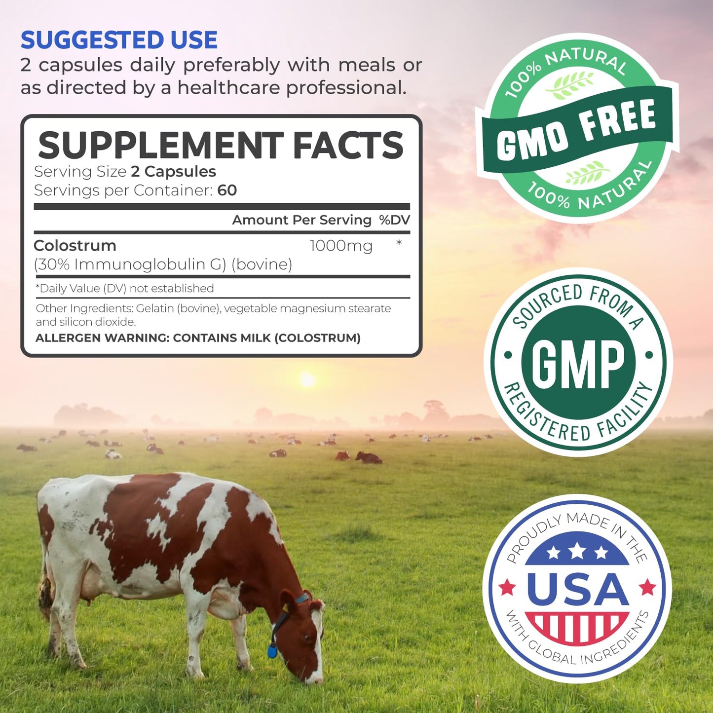 Bovine Colostrum for Women – 1,000mg per Serving, 30% IgG, Made in USA