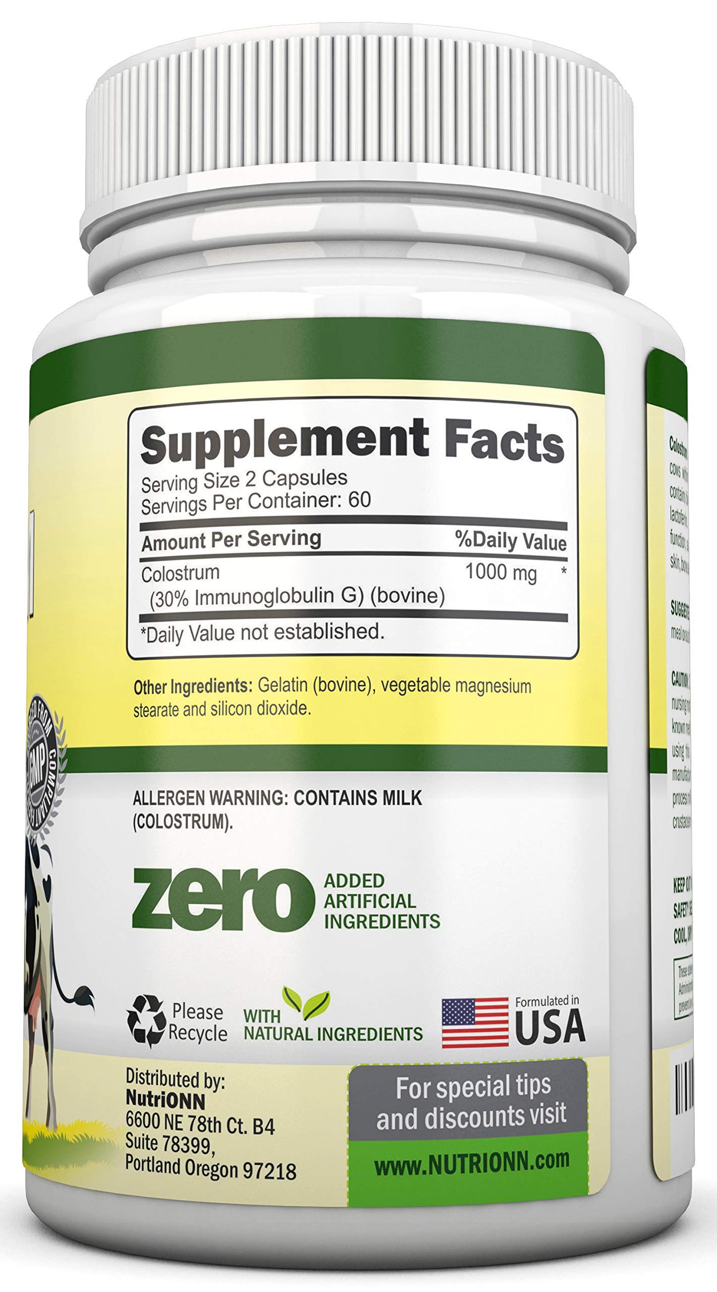 Colostrum 1000mg | 120 Capsules | 30% IgG | First Milking US Dairy