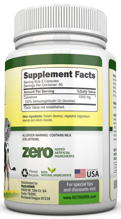Colostrum 1000mg | 120 Capsules | 30% IgG | First Milking US Dairy