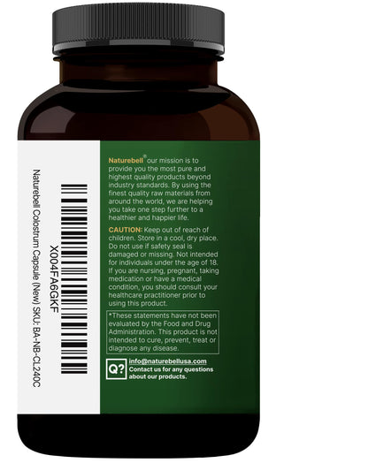 NatureBell Bovine Colostrum 1,000mg (240 Caps) – 40% IgG, Non-GMO | Gut Health & Immunity