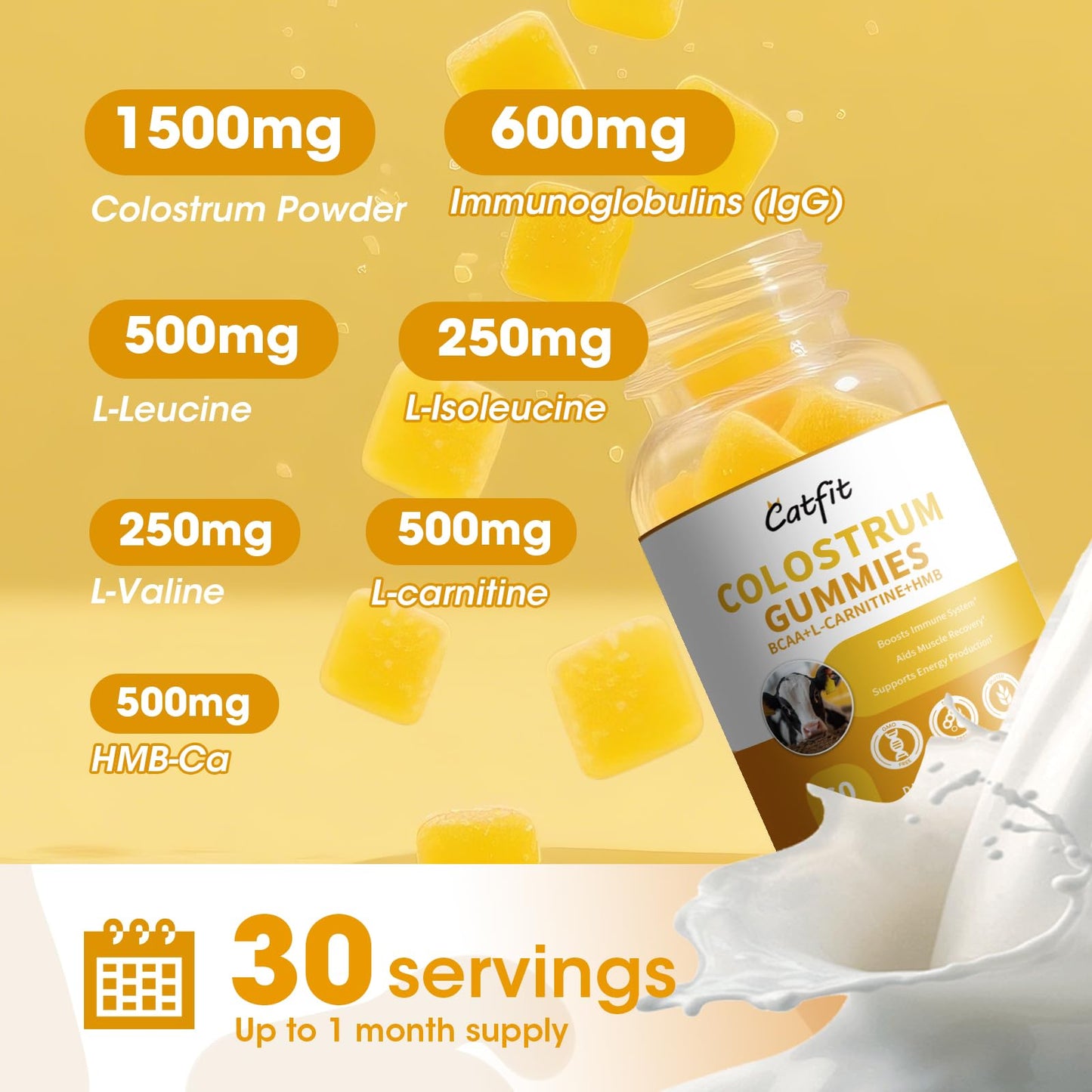 Sugar-Free Colostrum Gummies – Grass-Fed, 40% IgG, Orange, 60 Gummies
