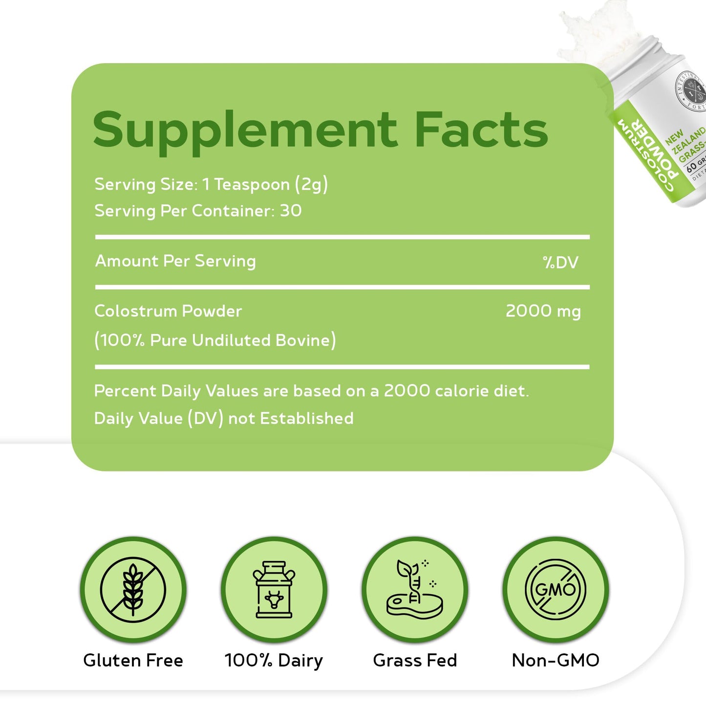 Colostrum Powder - Grass-Fed NZ Cows | 60g | Gut Health & Immunity