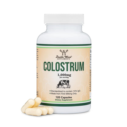 Colostrum Supplement 120 Capsules, 1,000mg per Serving | First Milking Bovine Colostrum (15% IgG) | No Fillers | Third-Party Tested by Double Wood