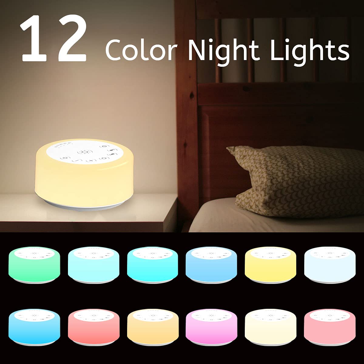 ColourNoise Sound Machine – 12 Night Light Colors, 30 Soothing Sounds, Portable for Home, Travel & Office