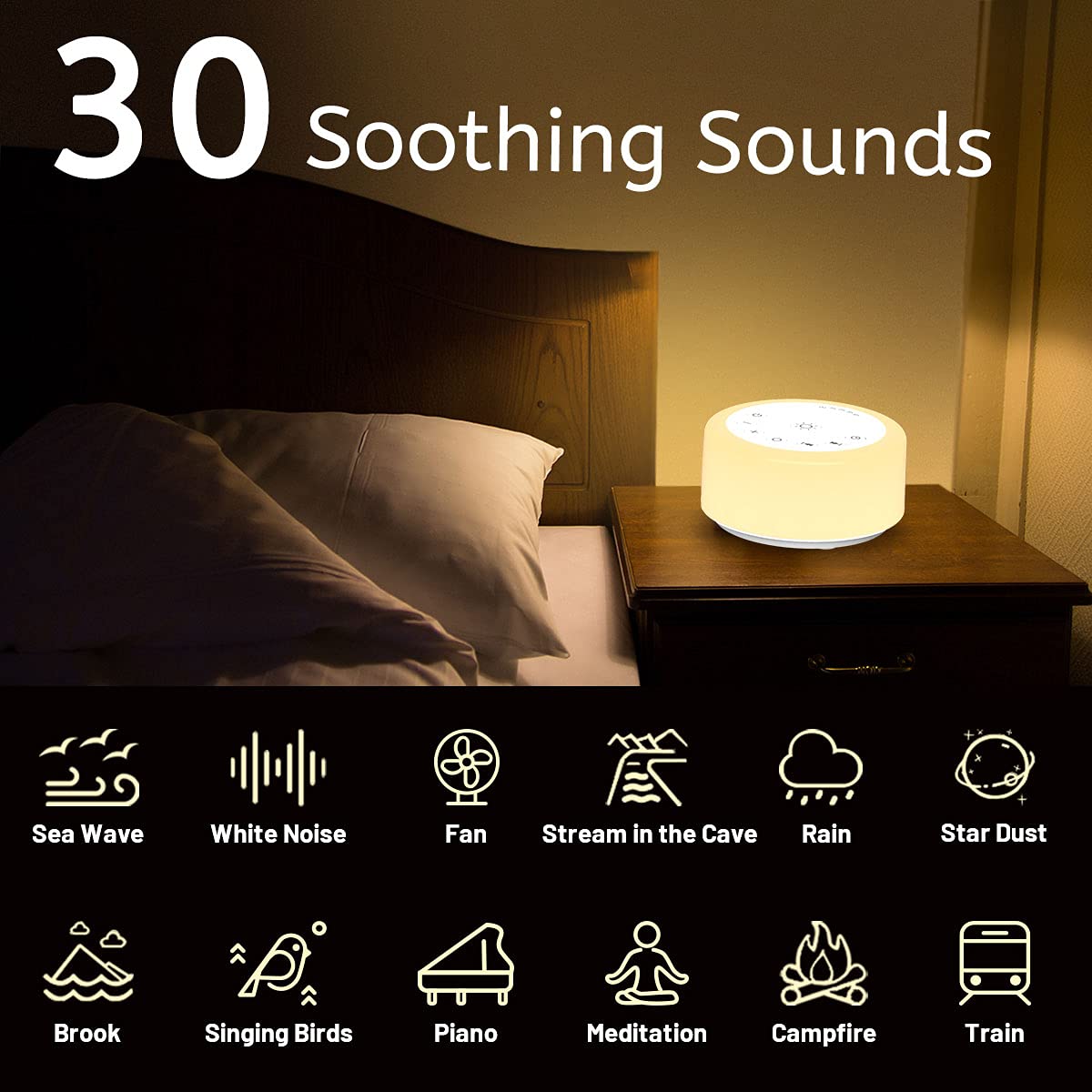 ColourNoise Sound Machine – 12 Night Light Colors, 30 Soothing Sounds, Portable for Home, Travel & Office