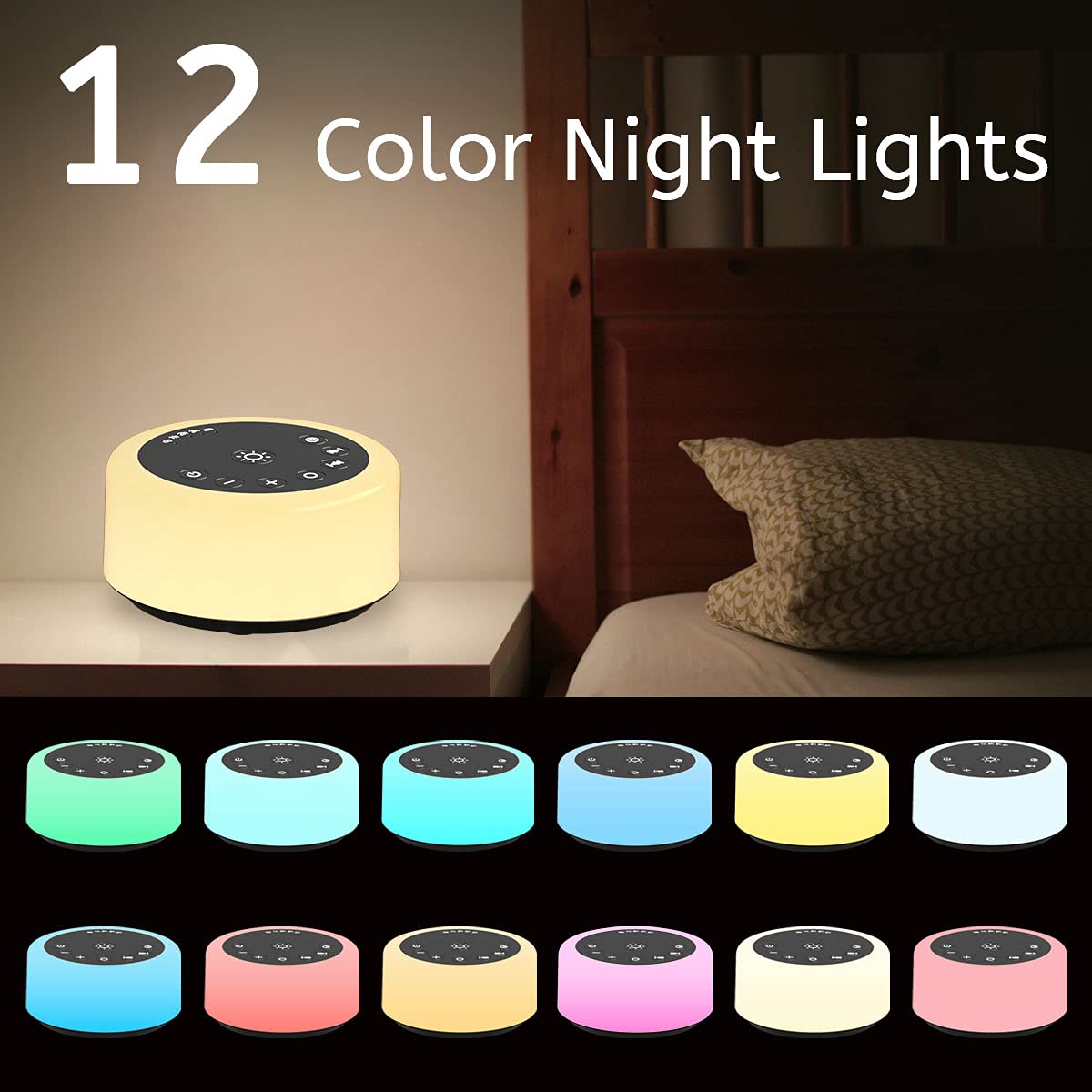 ColourNoise Soother Sleep Sound Machine – 30 Non-Looping Sounds, 12 Night Lights, 5 Timers, Portable
