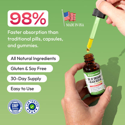 Oil of Oregano with Black Seed Oil – 90% Carvacrol, Black Currant Seed Oil (30mL) – Immune & Digestive Support