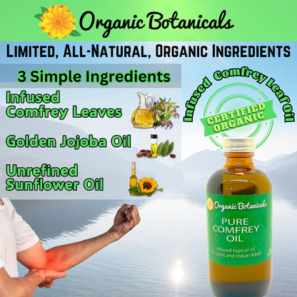 Organic Comfrey Leaf Infused Oil – Skin Care for Joints, Back & Muscles (4 oz) | Certified Organic