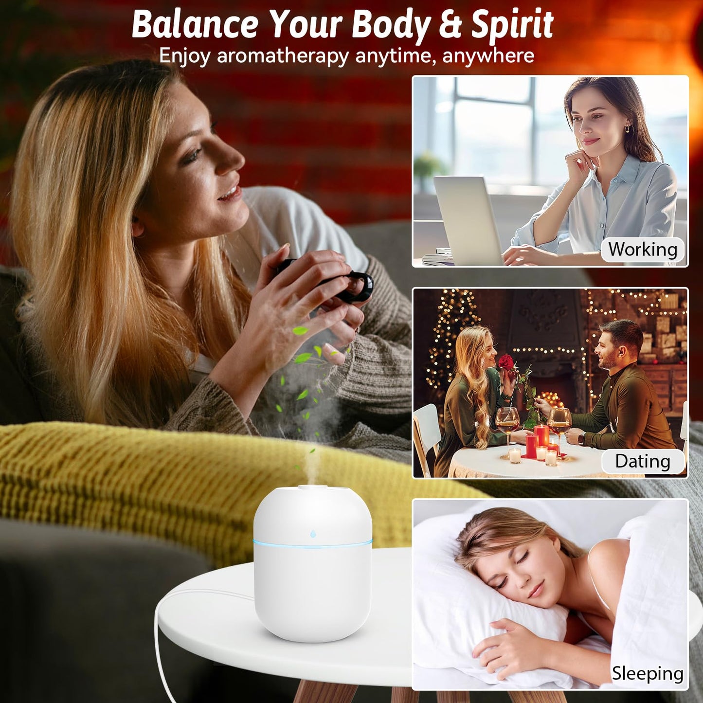 220ml Mini Essential Oil Diffuser for Desk – Auto-Off, Night Light, Quiet Humidifier