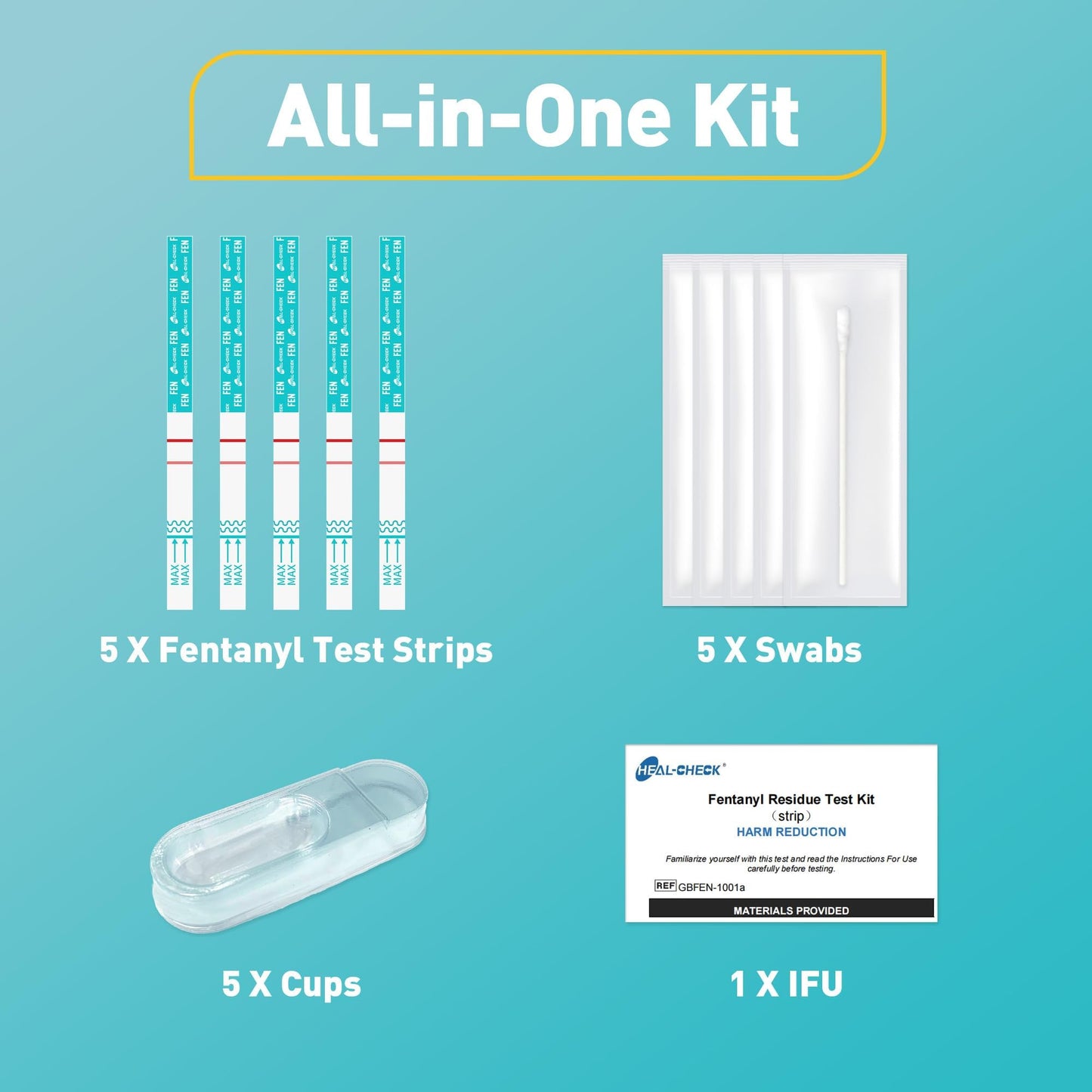 Fentanyl Test Strips 5 Pack | HEAL-CHECK 5 ng/mL High-Accuracy Kit