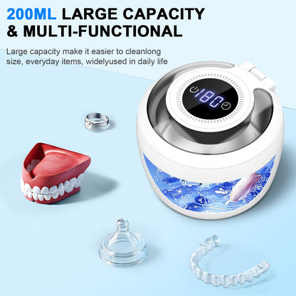 45kHz Ultrasonic Retainer Cleaner - 200ml, 4 Modes, Digital Timer