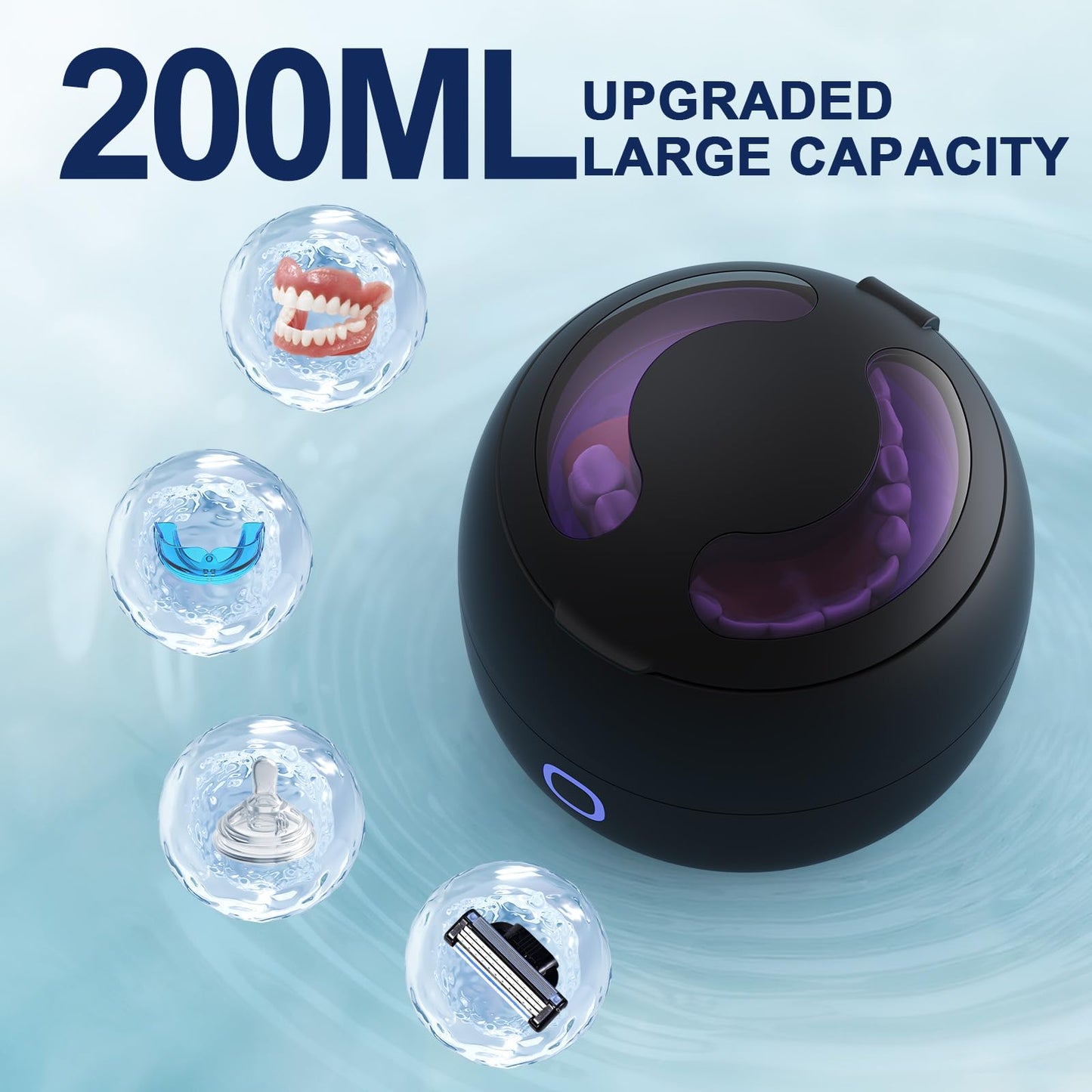 Upgraded Ultrasonic Retainer Cleaner 45kHz – Denture, Mouth Guard & Night Guard Cleaner with 200ml Pod