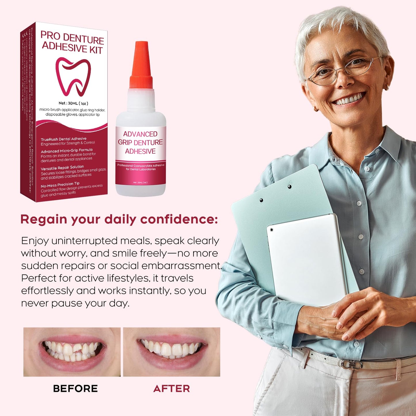 Dental Lab Instant Bonding Glue for Dentures & Lab Tools - Fast 15-60s Set (1oz)