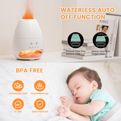 Ultrasonic Essential Oil Diffuser with Himalayan Salt Rock – Flame Effect, 100ML, Auto Off
