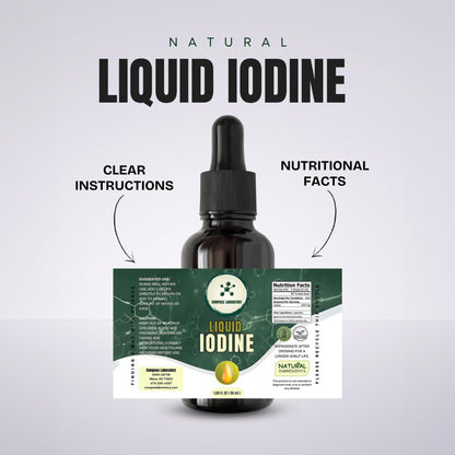 Compass Laboratory Iodine Liquid Drops – 50ml, 250mcg/Serving, High-Purity Dietary Supplement