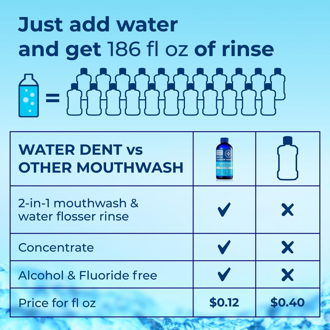 Concentrated Water Flosser Rinse & Mouthwash – Mint, USA Made, 2-Pack