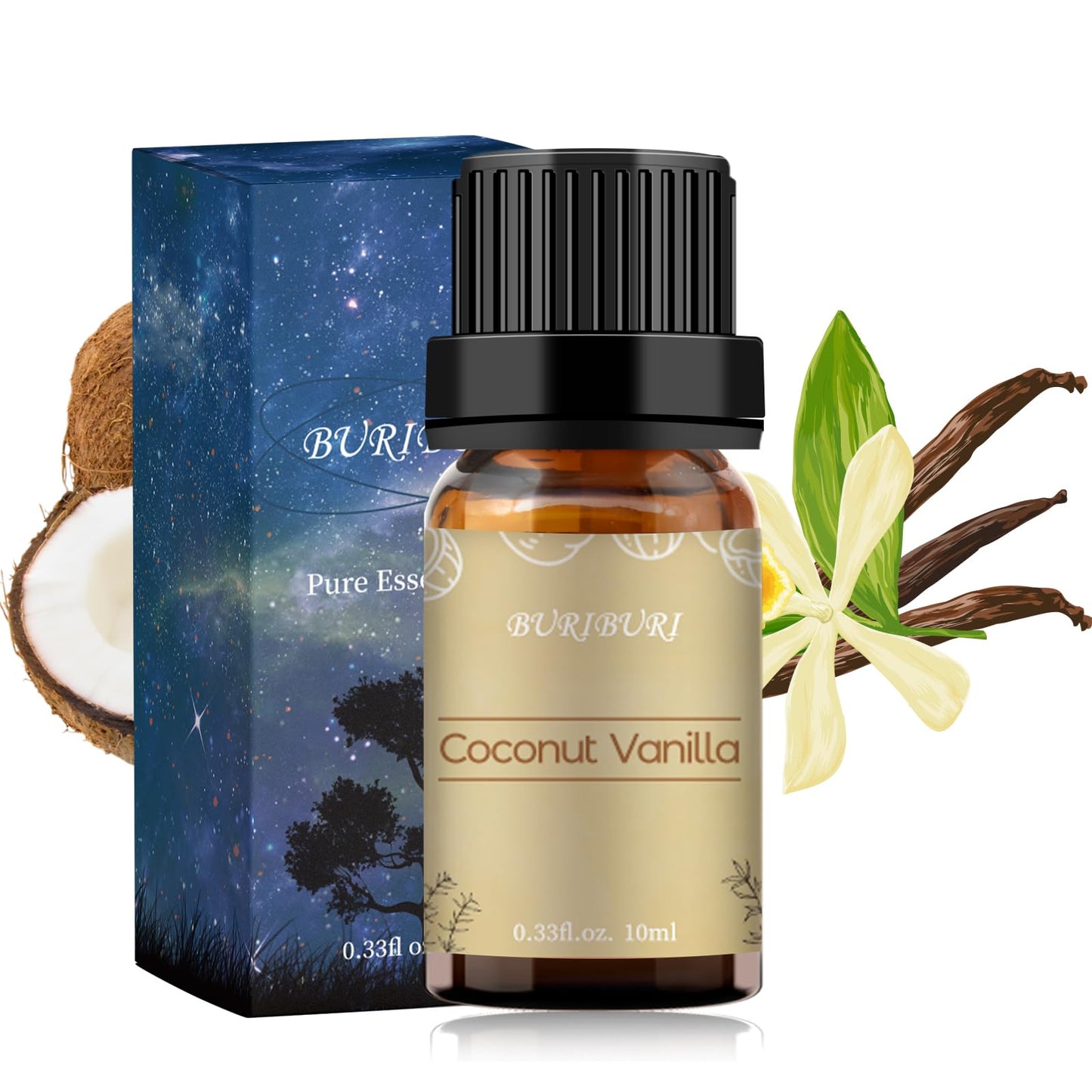 BURIBURI Coconut Vanilla Essential Oil 10ml | Premium Grade Scented Oil for Diffusers, Massage, Candles & Soap