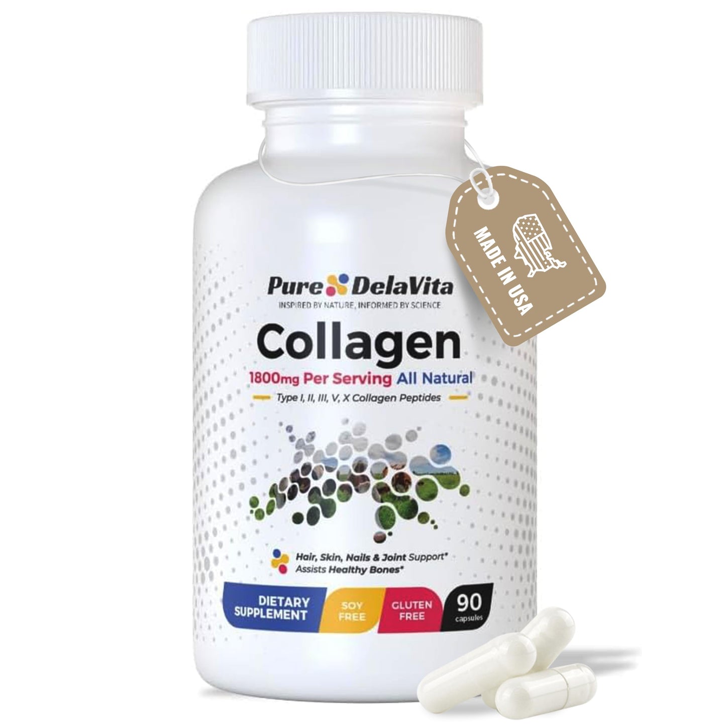 Complete Collagen Capsules for Women – 1800mg, Types I-V, 90 Capsules