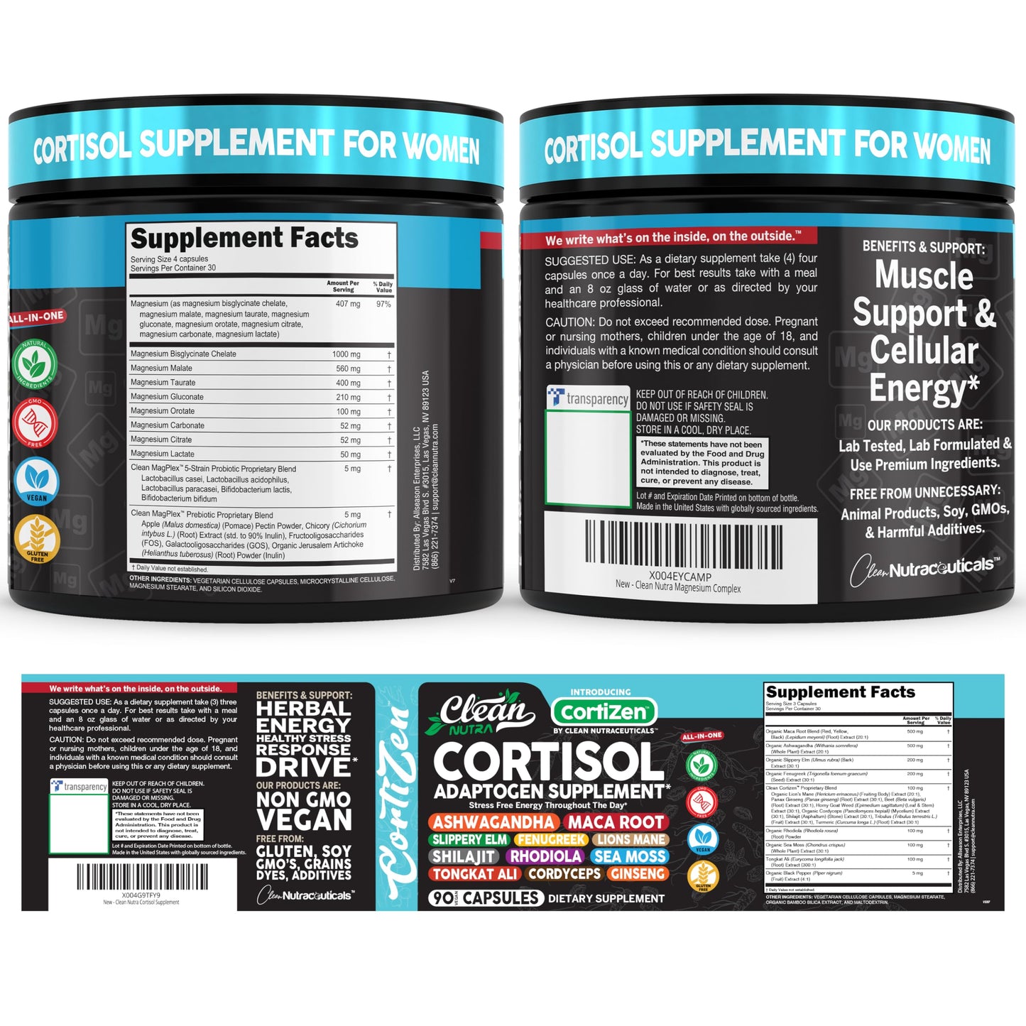 Clean Nutra Cortisol Supplements For Women | Maca Root Ashwagandha Cortisol Detox Manager Reducer + Slippery Elm Fenugreek Lions Mane Shilajit Rhodiola Sea Moss Tongkat Ali Cordyceps Ginseng Beet Root