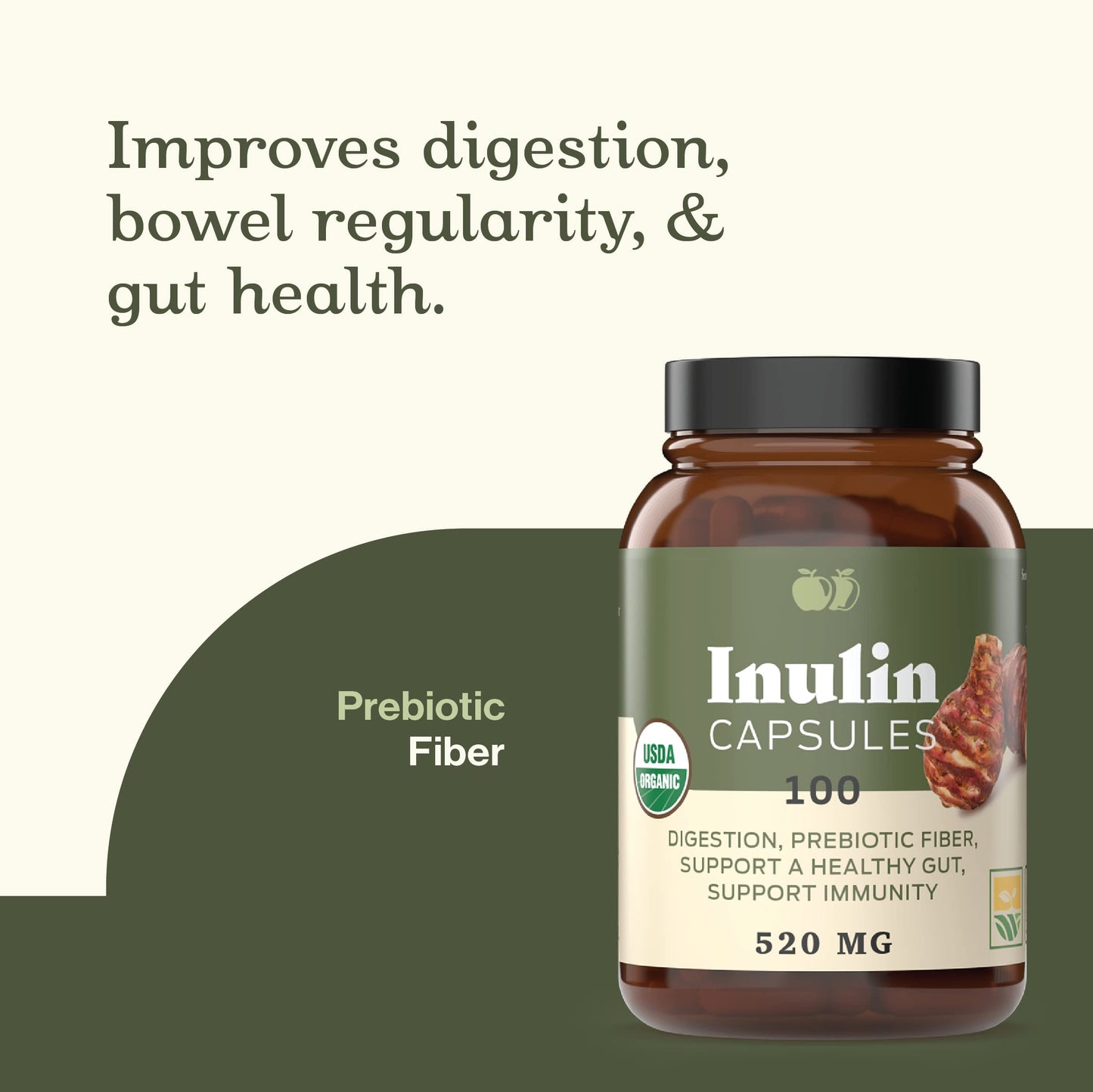 Complete Natural Products Organic Inulin Capsules – 520mg, 100 Pills, Organic Jerusalem Artichoke Inulin, Pack of 2