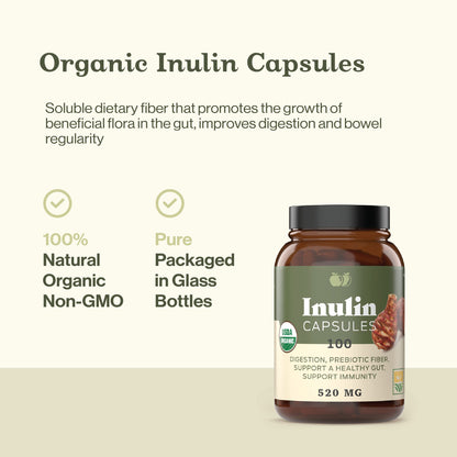 Complete Natural Products Organic Inulin Capsules – 520mg, 100 Pills, Organic Jerusalem Artichoke Inulin, Pack of 2
