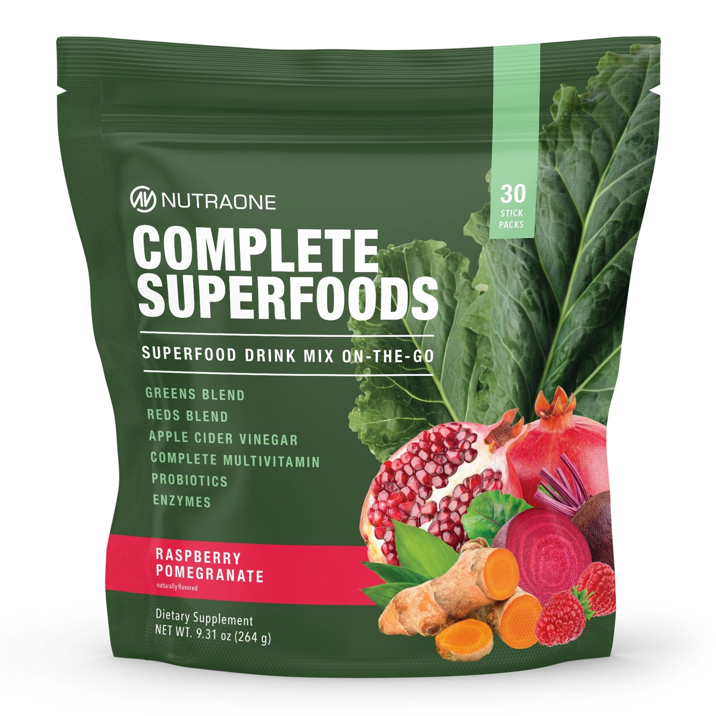 Complete Superfoods Multivitamin with Greens & Reds – Raspberry Pomegranate, 30 Stick Packs