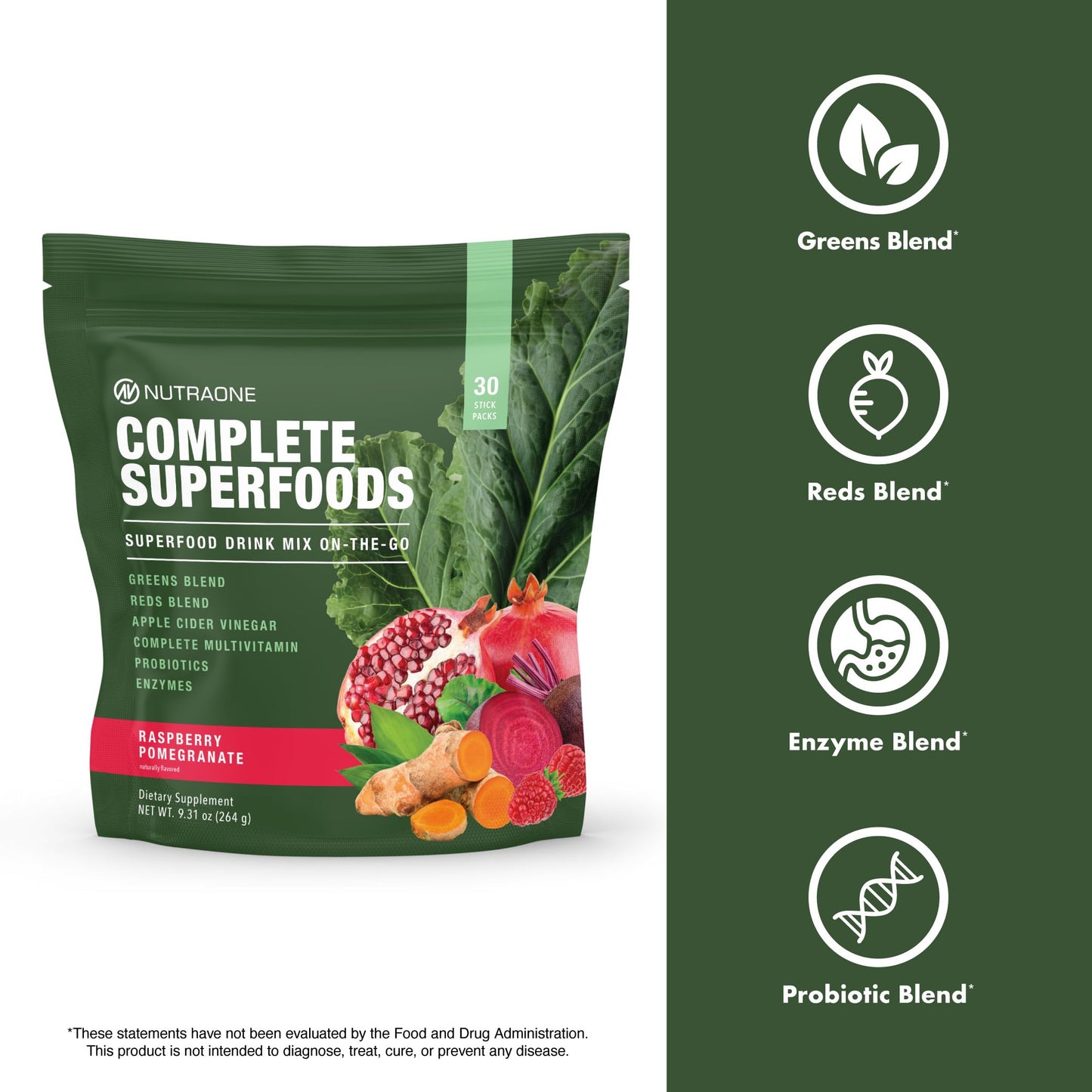 Complete Superfoods Multivitamin with Greens & Reds – Raspberry Pomegranate, 30 Stick Packs