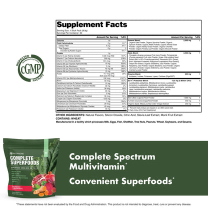 Complete Superfoods Multivitamin with Greens & Reds – Raspberry Pomegranate, 30 Stick Packs