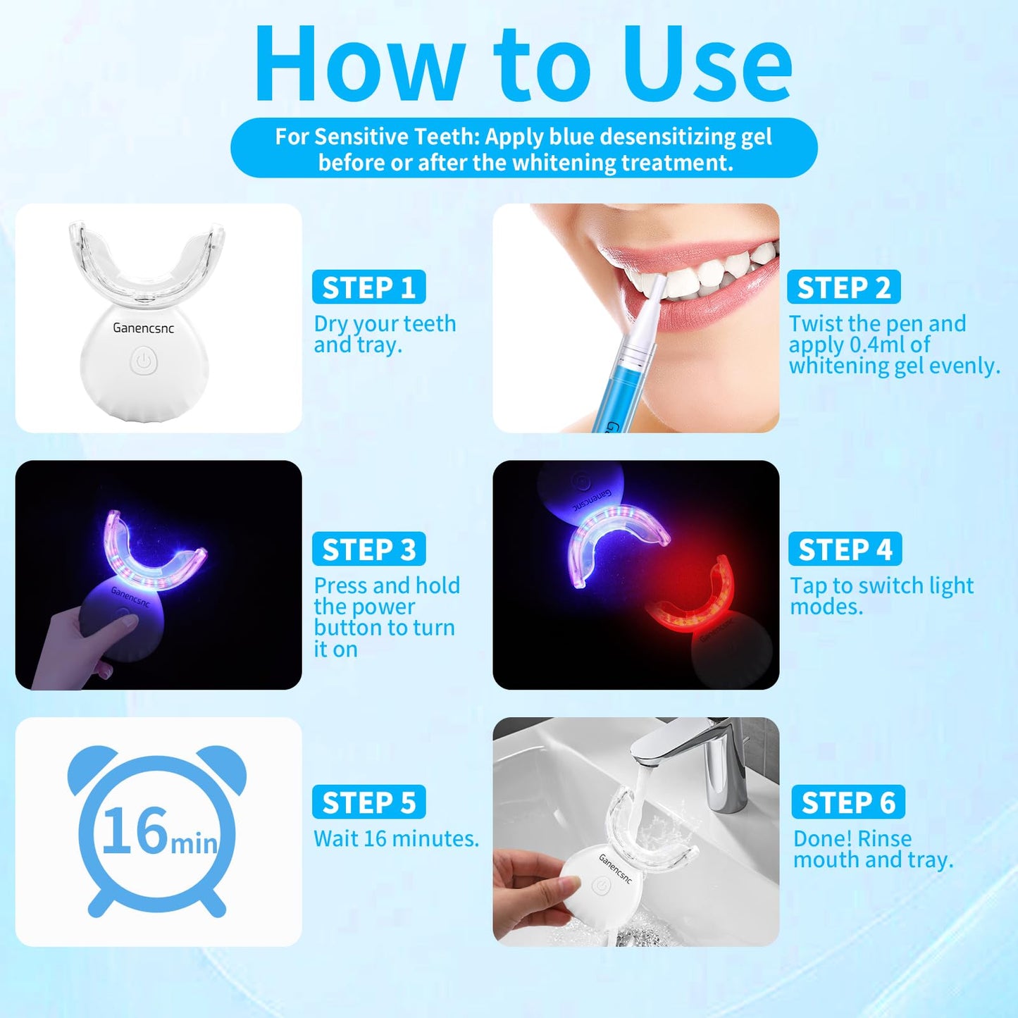 Teeth Whitening Kit for Sensitive Teeth – 32X LED, Gel Pens & Remineralization Pen