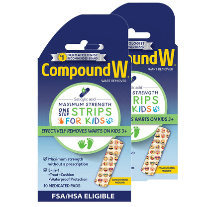 Compound W One Step Strips for Kids – 10 Medicated Wart Remover Strips, 2 Pack