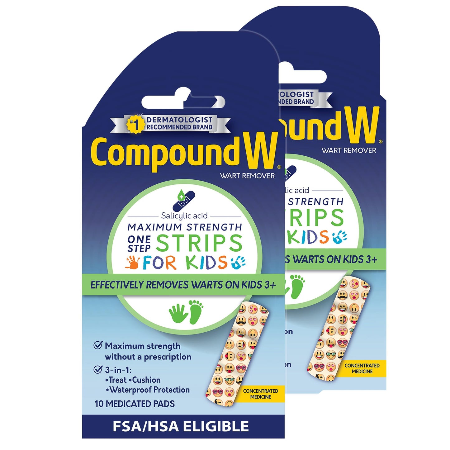 Compound W One Step Strips for Kids – 10 Medicated Wart Remover Strips, 2 Pack