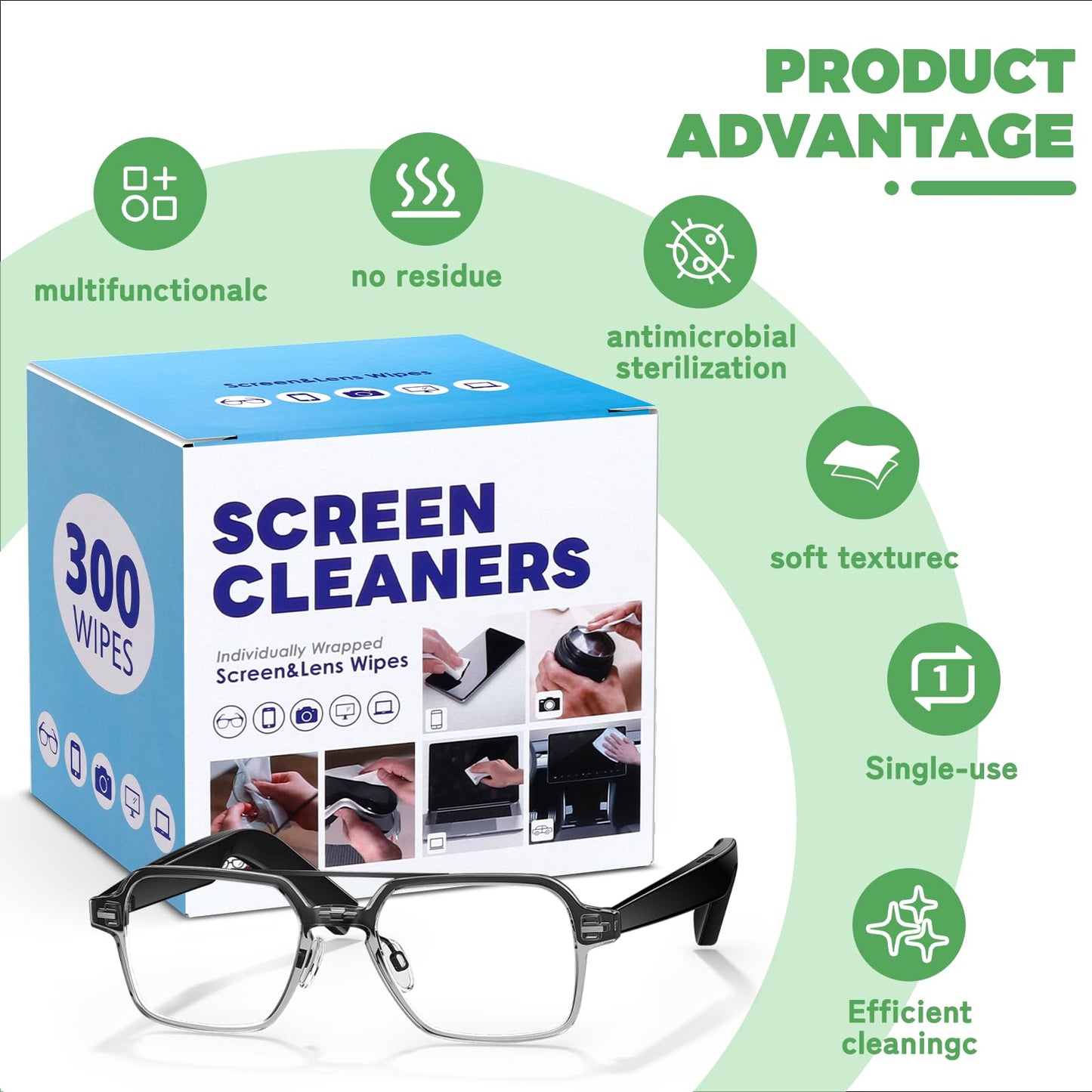 300 Pcs Cleaning Wipes for Glasses & Devices – Pre-Moistened, Scratch-Free