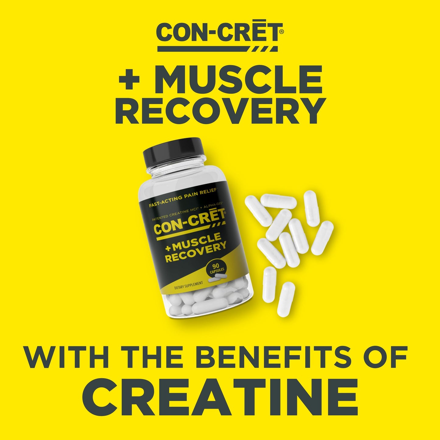 CON-CRET ProMera Sports Muscle Recovery, Concentrated Creatine and Alpha-GEE®, Supports Muscle Recovery, Reduces Soreness, Restores Muscle Health, 90 Capsules