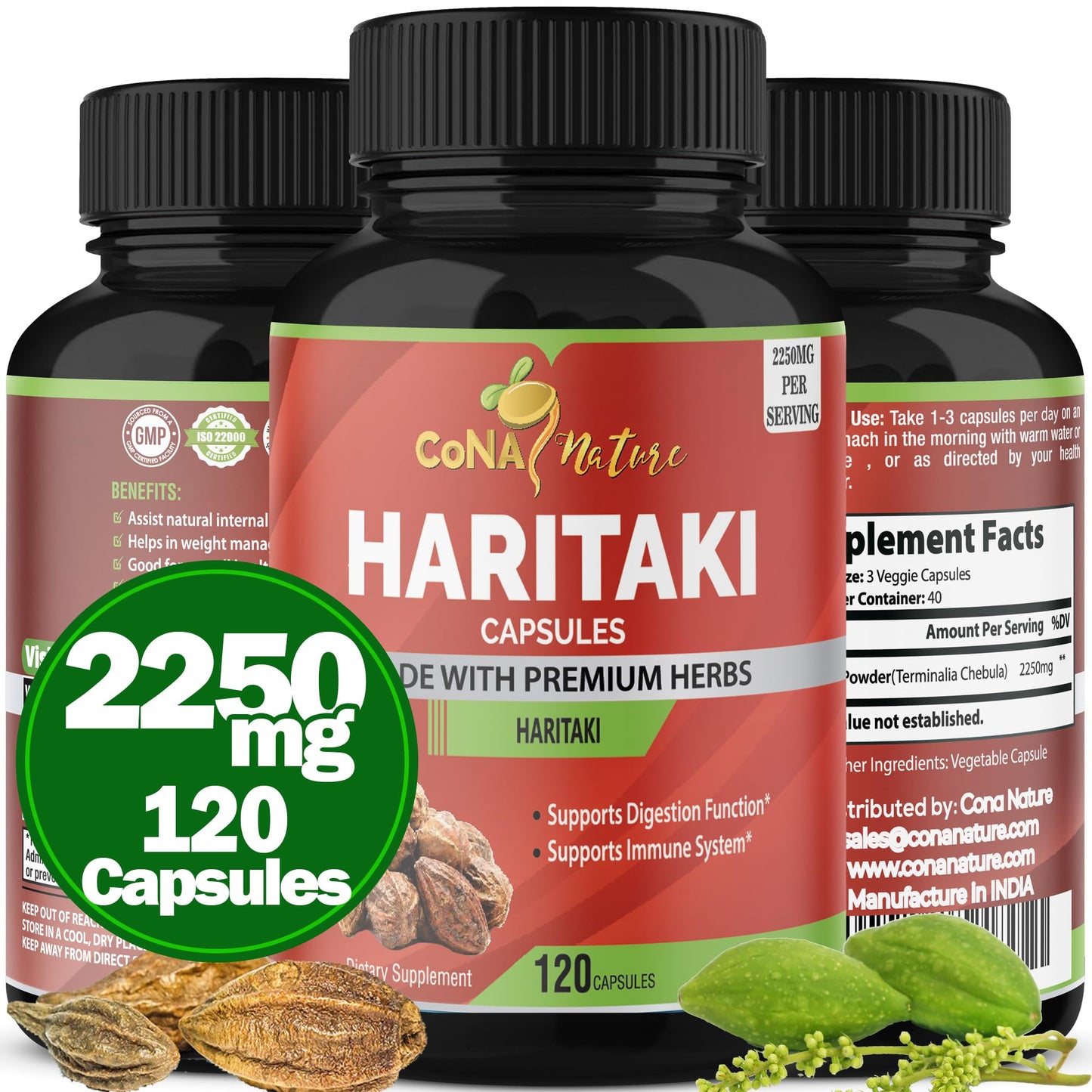 Cona Nature Haritaki Capsules 2250mg – Digestion & Regularity (120 Caps)