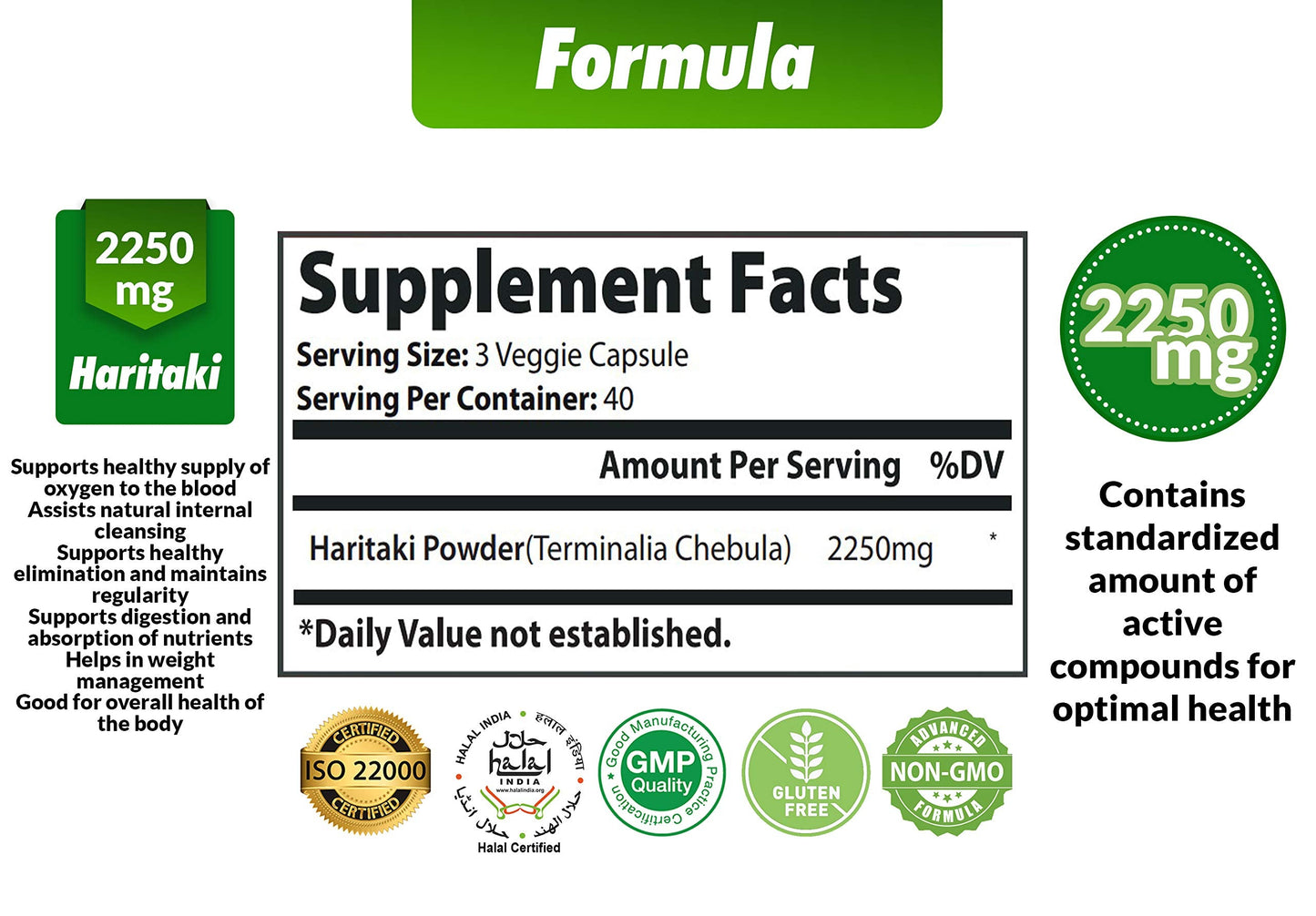 Cona Nature Haritaki Capsules 2250mg – Digestion & Regularity (120 Caps)