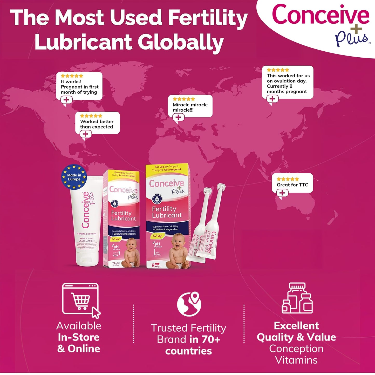 Conceive Plus Fertility Lubricant for TTC Couples – Sperm-Friendly, pH-Balanced, Water-Based Gel – 2.5 oz Tube