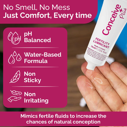 Conceive Plus Fertility Lubricant for TTC Couples – Sperm-Friendly, pH-Balanced, Water-Based Gel – 2.5 oz Tube