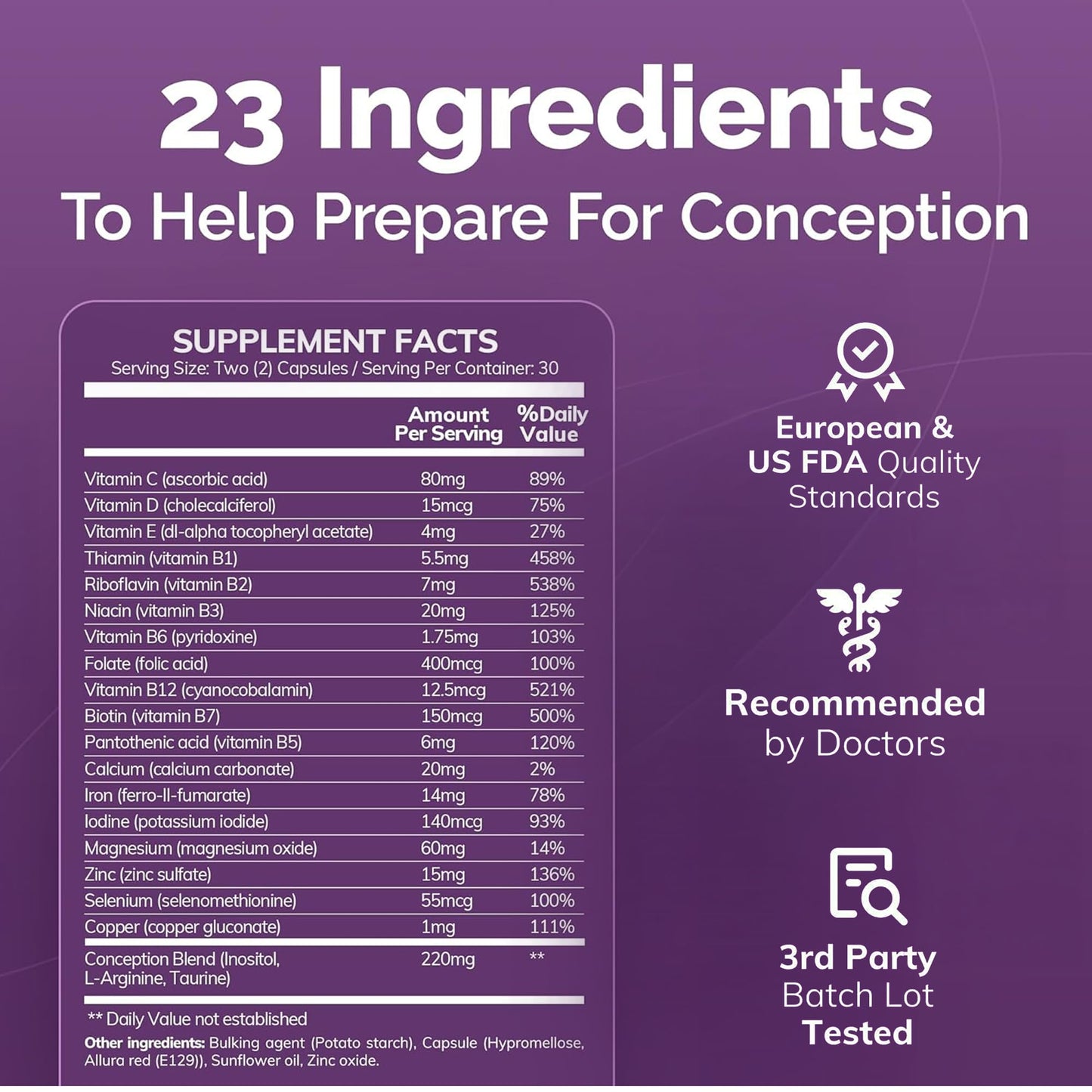 CONCEIVE PLUS Women's Fertility Support - Prenatal Multivitamin for Conception | Non-GMO, Vegan | 30 Days