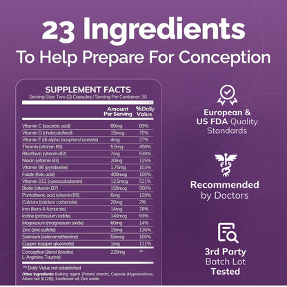 CONCEIVE PLUS Women's Fertility Support - Prenatal Multivitamin for Conception | Non-GMO, Vegan | 30 Days