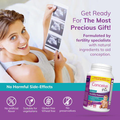 CONCEIVE PLUS Women's Fertility Support - Prenatal Multivitamin for Conception | Non-GMO, Vegan | 30 Days