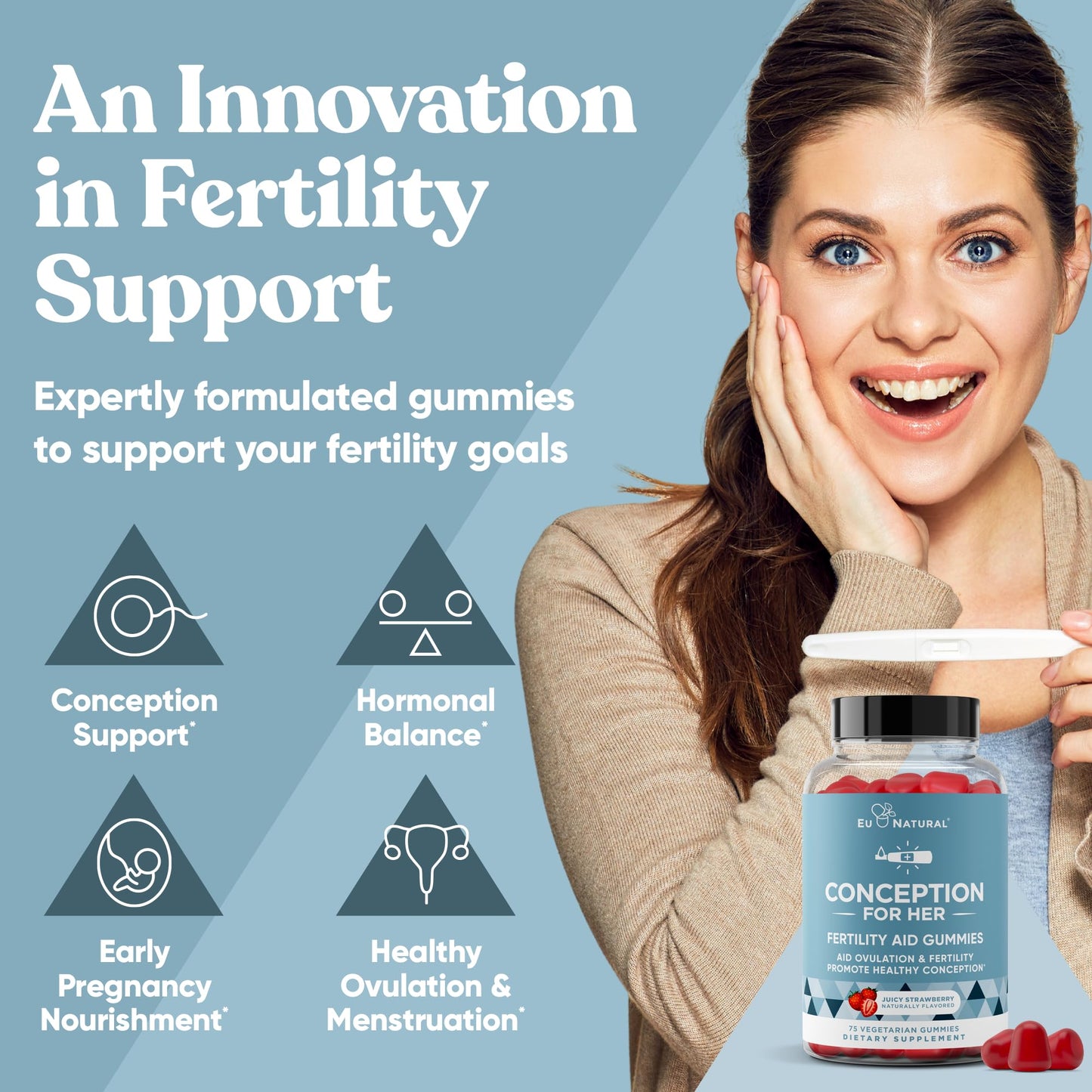 Conception for Her Fertility Gummies - Myo-Inositol, Folate & Vitamins, 75 ct Pectin Gummies