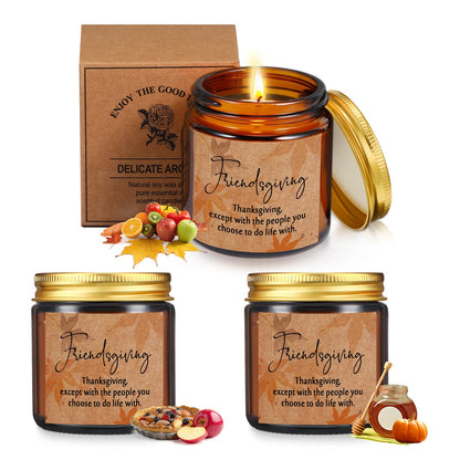 Conelist 3 Pcs Thanksgiving Candles Set – 3.5 oz Soy Wax Amber Glass Jar | Fall Scented Gift