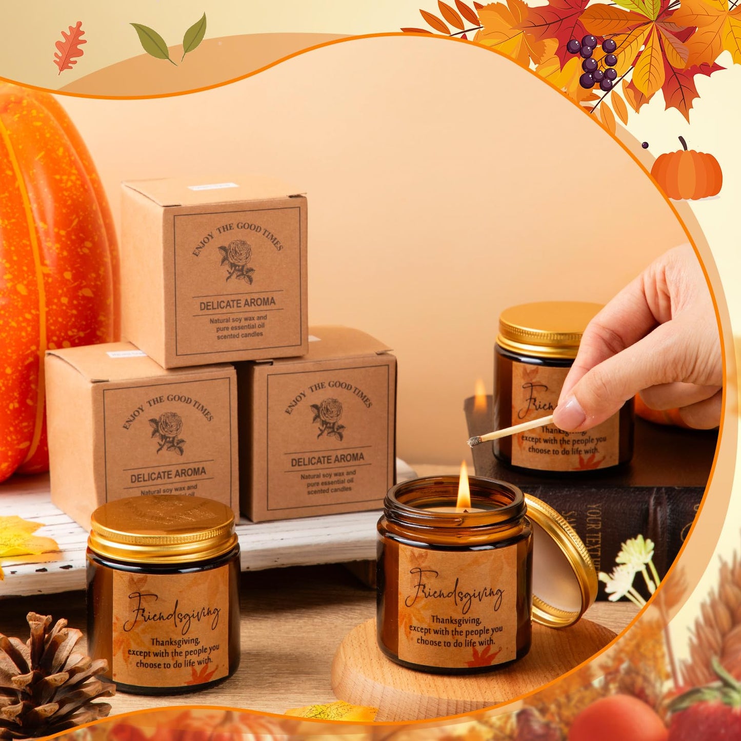 Conelist 3 Pcs Thanksgiving Candles Set – 3.5 oz Soy Wax Amber Glass Jar | Fall Scented Gift