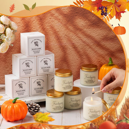 Conelist 6-Piece Thanksgiving Candles Set | 3.5oz Soy Wax Pumpkin-Scented Glass Jars