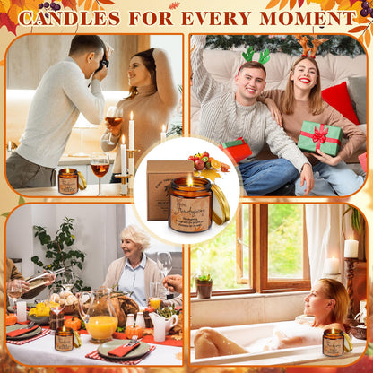 Conelist 3 Pcs Thanksgiving Candles Set – 3.5 oz Soy Wax Amber Glass Jar | Fall Scented Gift
