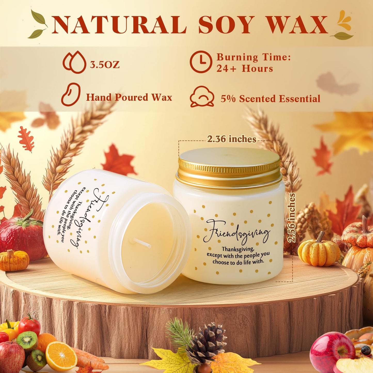 Conelist 6-Piece Thanksgiving Candles Set | 3.5oz Soy Wax Pumpkin-Scented Glass Jars