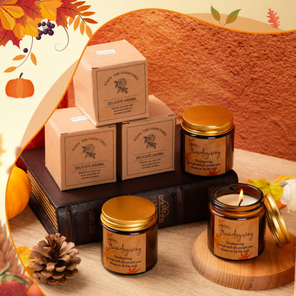 Conelist 3 Pcs Thanksgiving Candles Set – 3.5 oz Soy Wax Amber Glass Jar | Fall Scented Gift
