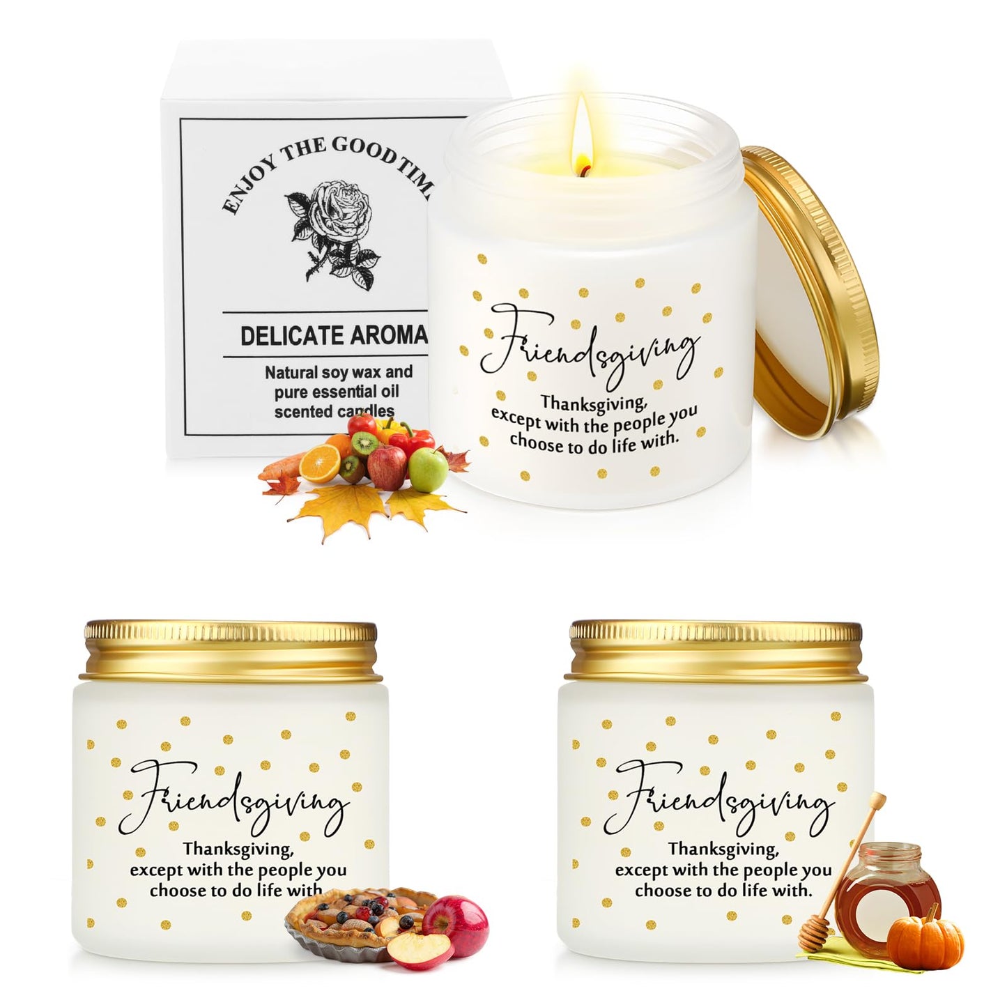 Conelist 3-Piece Thanksgiving Candles Set - 3.5 oz Soy Wax Glass Jars, Pumpkin Scented