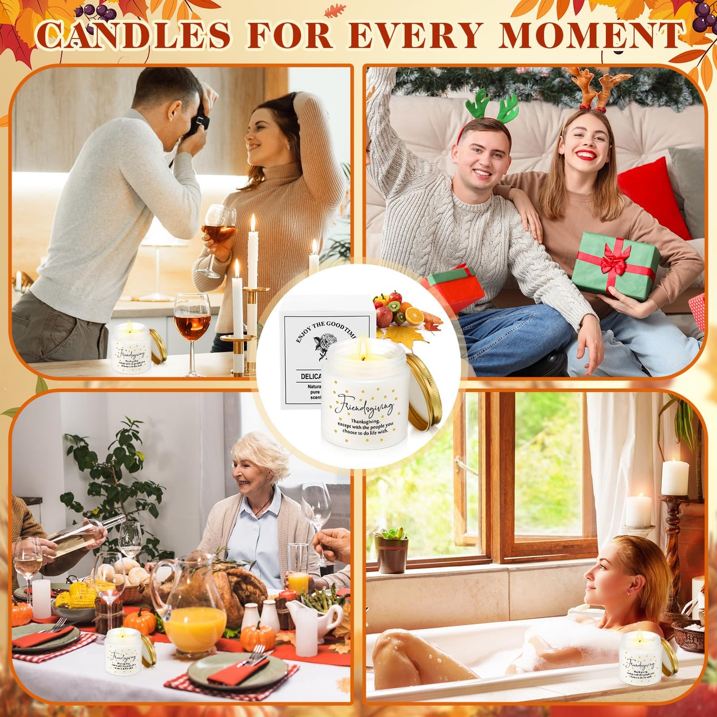 Conelist 3-Piece Thanksgiving Candles Set - 3.5 oz Soy Wax Glass Jars, Pumpkin Scented